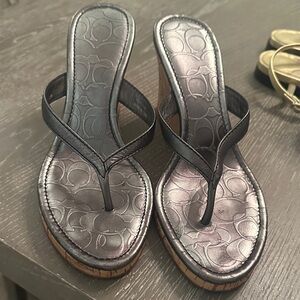 Coach Metallic Gray Wedge Sandals